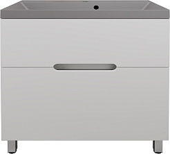 Style Line Тумба с кварцевой раковиной серый шелк Матис 80 белая матовая – фотография-1